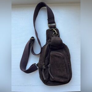 NWOT Free people Hudson crossbody sling bag in dark brown suede